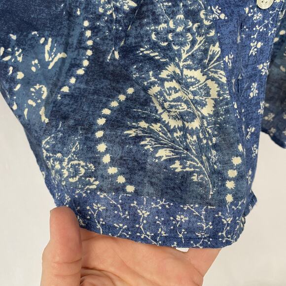 Chaps Top Women 3X Blue Patchwork Paisley Floral Bandana Print Button Front Boho - Picture 3 of 11
